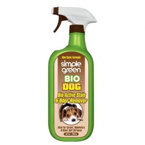 Simple Green Bio Dog Stain & Odor Remover eliminates tough stains and unpleasant odors from urine feces vomit scent markings dirt blood and more. Use it on porous surfaces such as carpet rugs pet bedding upholstery clothing and more.