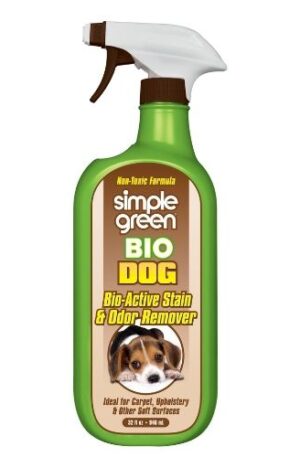 Simple Green Bio Dog Stain & Odor Remover eliminates tough stains and unpleasant odors from urine feces vomit scent markings dirt blood and more. Use it on porous surfaces such as carpet rugs pet bedding upholstery clothing and more.